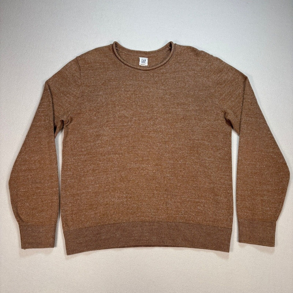 Gap Budding Roll Neck Sweater Men's L Camel Beige Heather Cotton Blend Pullover‎